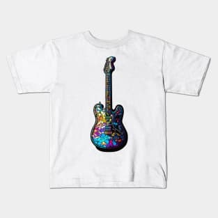 Vintage Stained Glass Guitar Gifts Guitarist Concert Guitar Kids T-Shirt